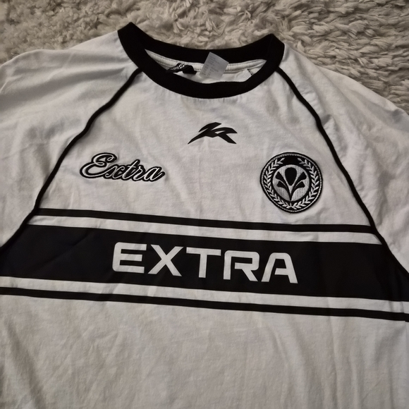 ☆5/$15☆H&M Divided “EXTRA” Racing Long Sleeve Shirt | White & Black | XS - Picture 2 of 16